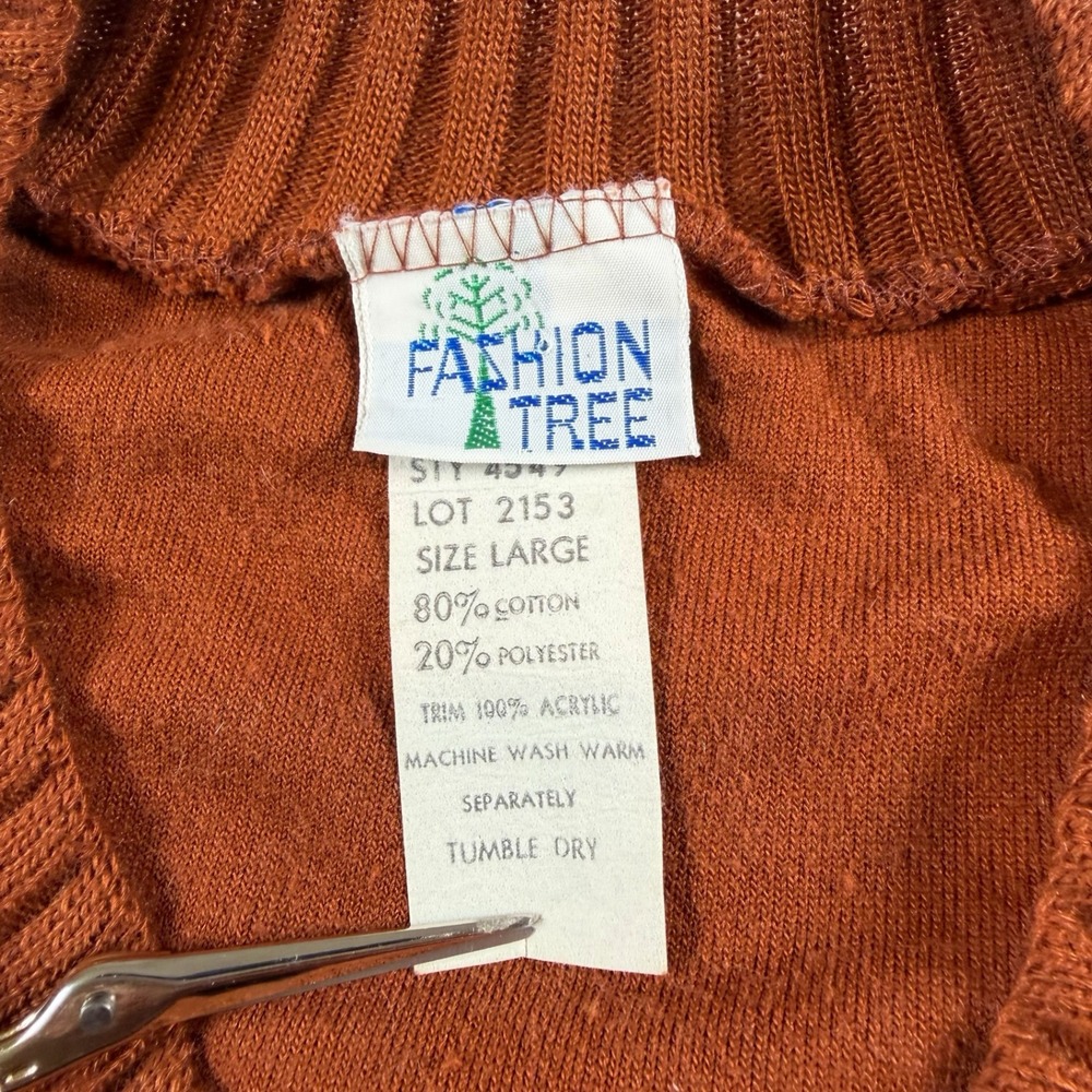 Vintage Fashion Tree Rust Brown Velour V-Neck Balloon Sleeve Sweater Large 4549 - Picture 3 of 7